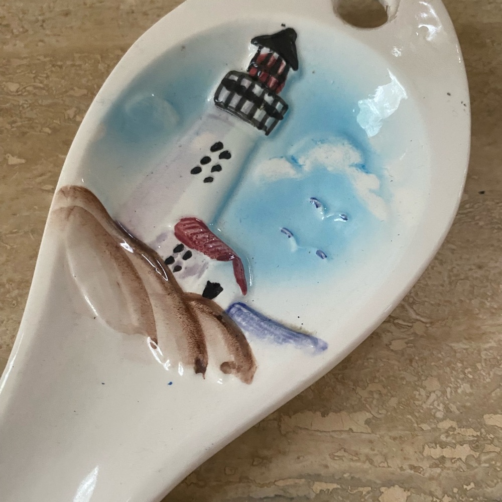 Nautical Ceramic Spoon Rest with Lighthouse Design beach house - Picture 3 of 6